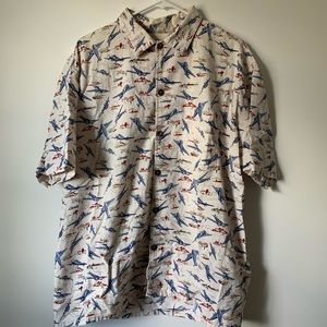 Vintage Max Boxxer Short Sleeve Cream Casual Button Up With Airplane Pattern